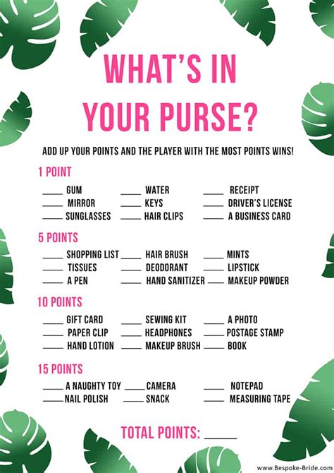 Printable “What’s In Your Purse” Game .